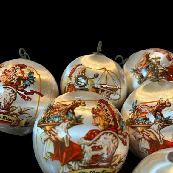 12 Vintage 1980s Silk Satin Ornaments Olde Mr Claus Olde Mrs Claus Ball 3" READ - Picture 3 of 4